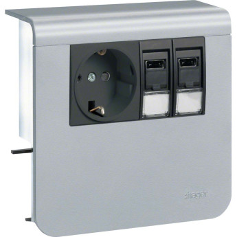 Держатель устройств HAGER SL new, с розетками Schuko (L+N+PE), 16A, 250A AC и 2хRJ45, декор 